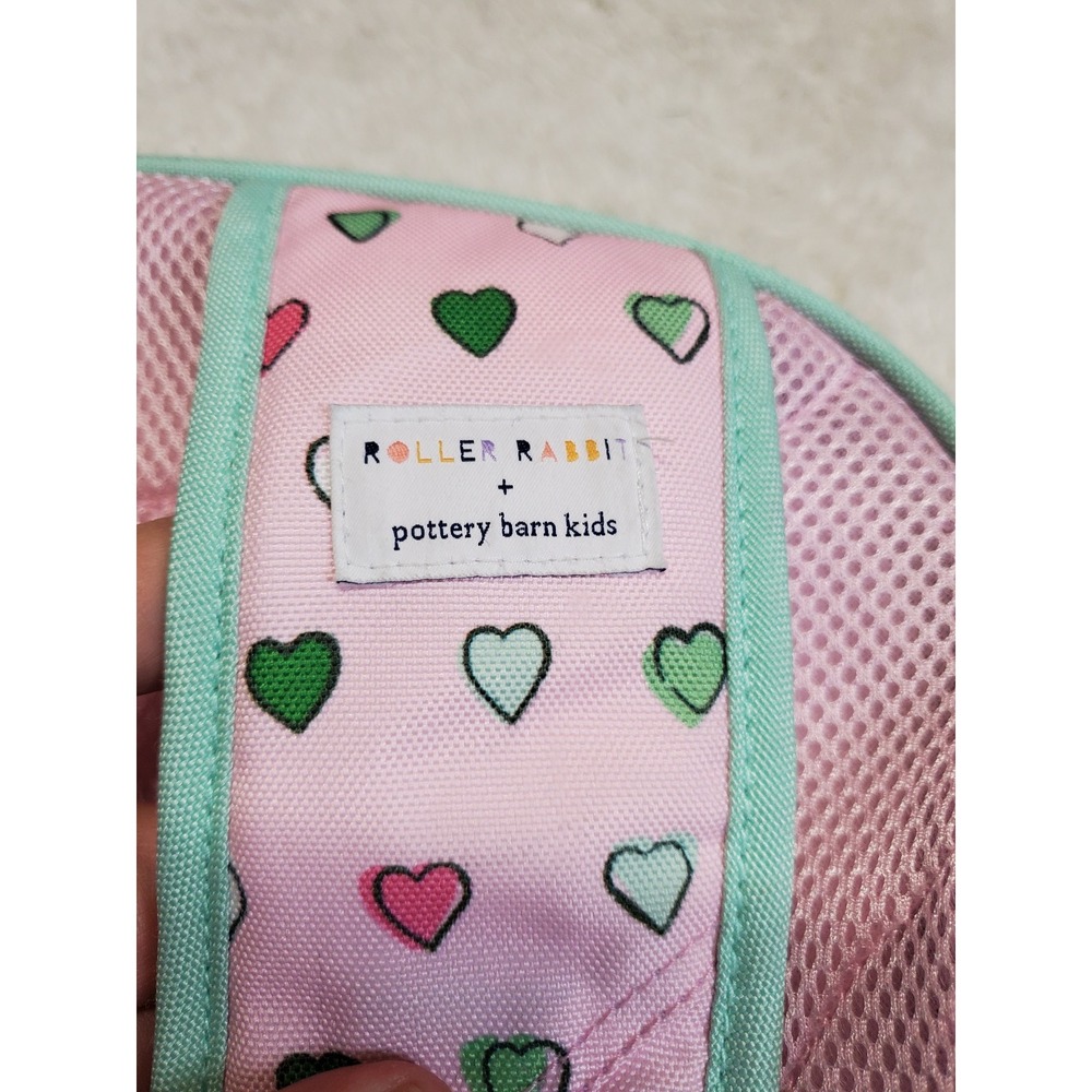 Pottery Barn Kids Roller Rabbit Pink Mint Hearts Backpack Lunch Bag Sack School - Picture 7 of 15